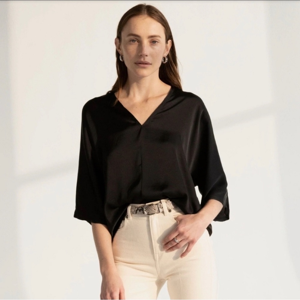 The Reset Satin V Pullover in Black